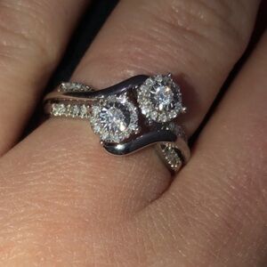 Elegant Silver Double Stone Ring